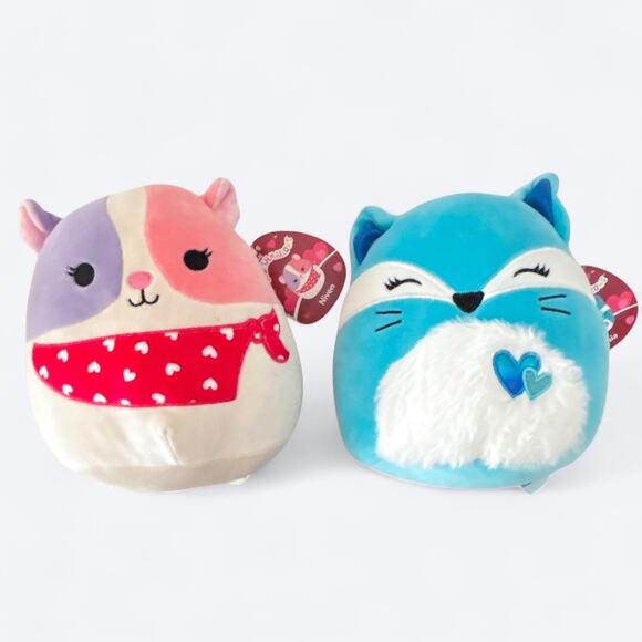 Two Valentines Squishmallows Pania the Fox & Niven the Guinea Pig 8-inch w/Tags - Picture 1 of 13
